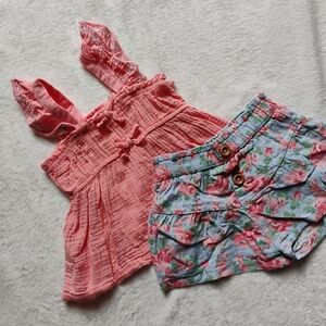 Super Cute 2 Piece Summer Top & Shorts Set | Floral Ruffle Bow | 24M